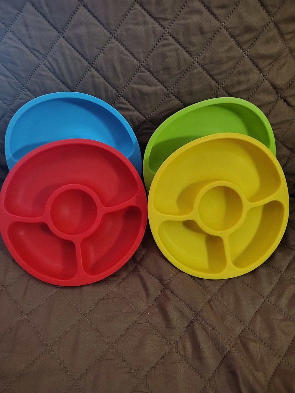Kids Silicone Sectioned Snack Plates - Red, Blue, Green, Yellow